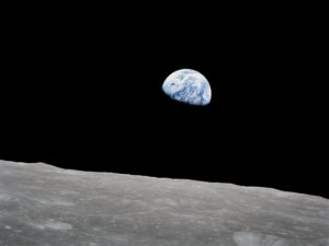 Apollo 8 Mission image, Earth over the horizon of the moon