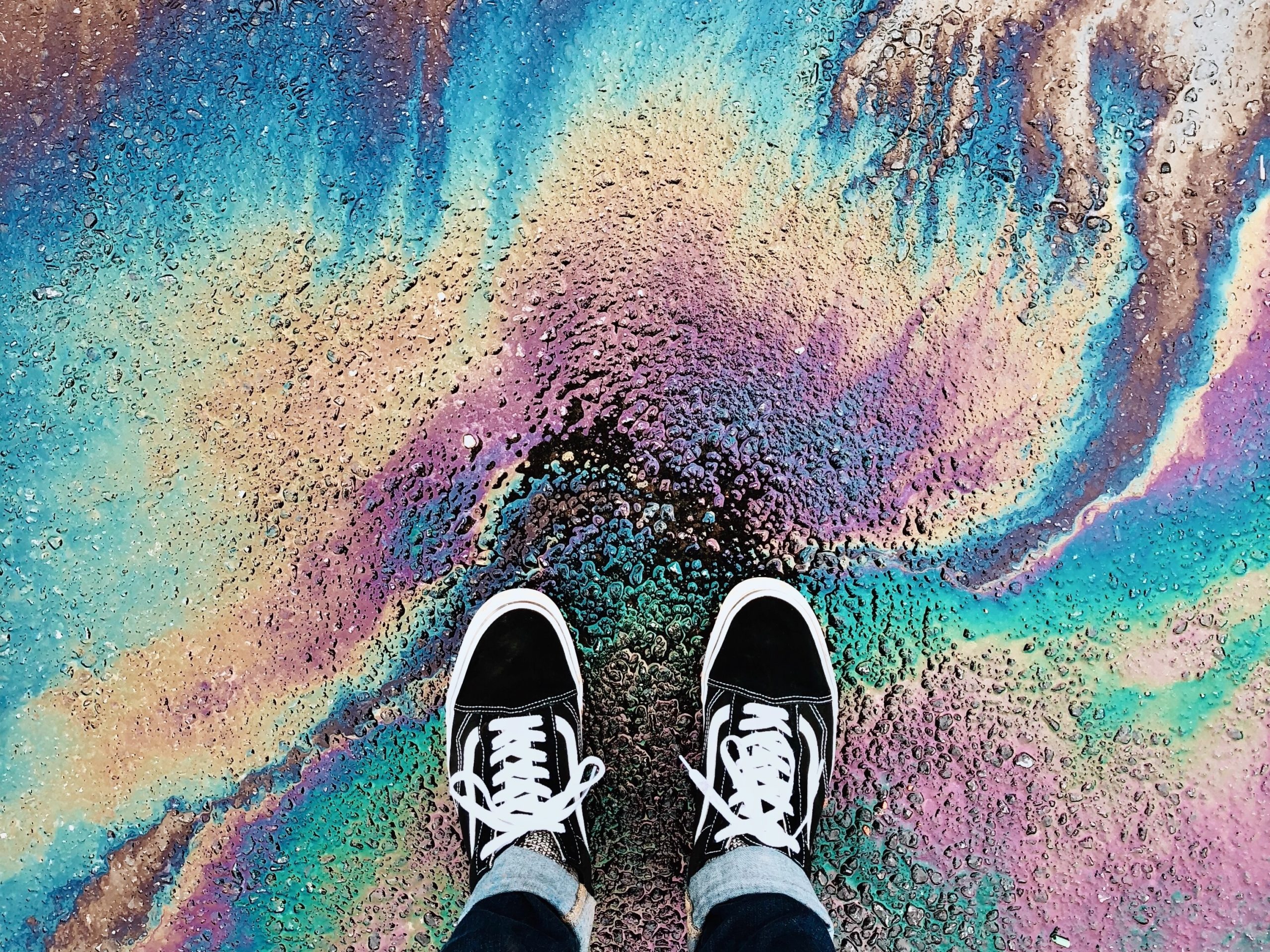 Standing on colored road
